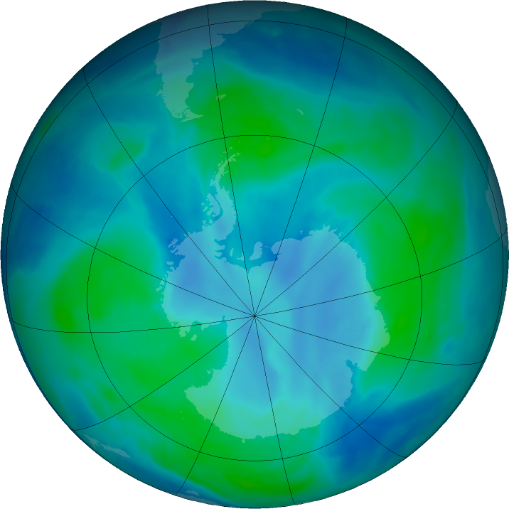 Antarctic ozone map for 24 February 2016